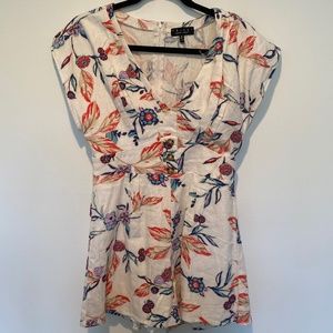 Cream Floral Romper, Zip-up back, Size M